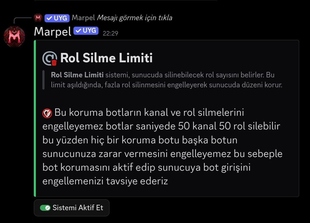 Rol Silme ve Oluşturma Limiti görseli